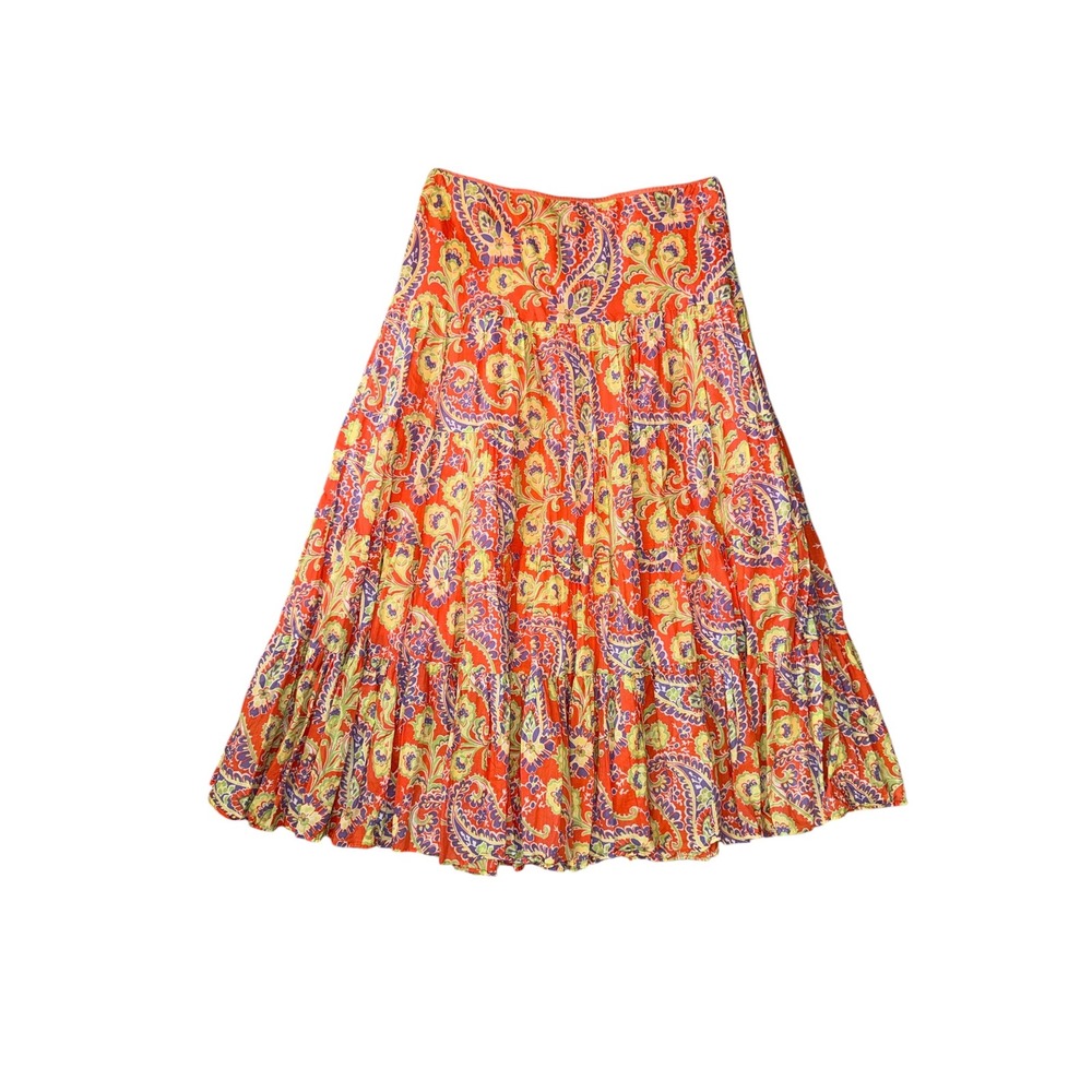 Lauren Ralph Lauren Maxi Skirt‎ Womens Medium Orange Paisley Tiered Boho